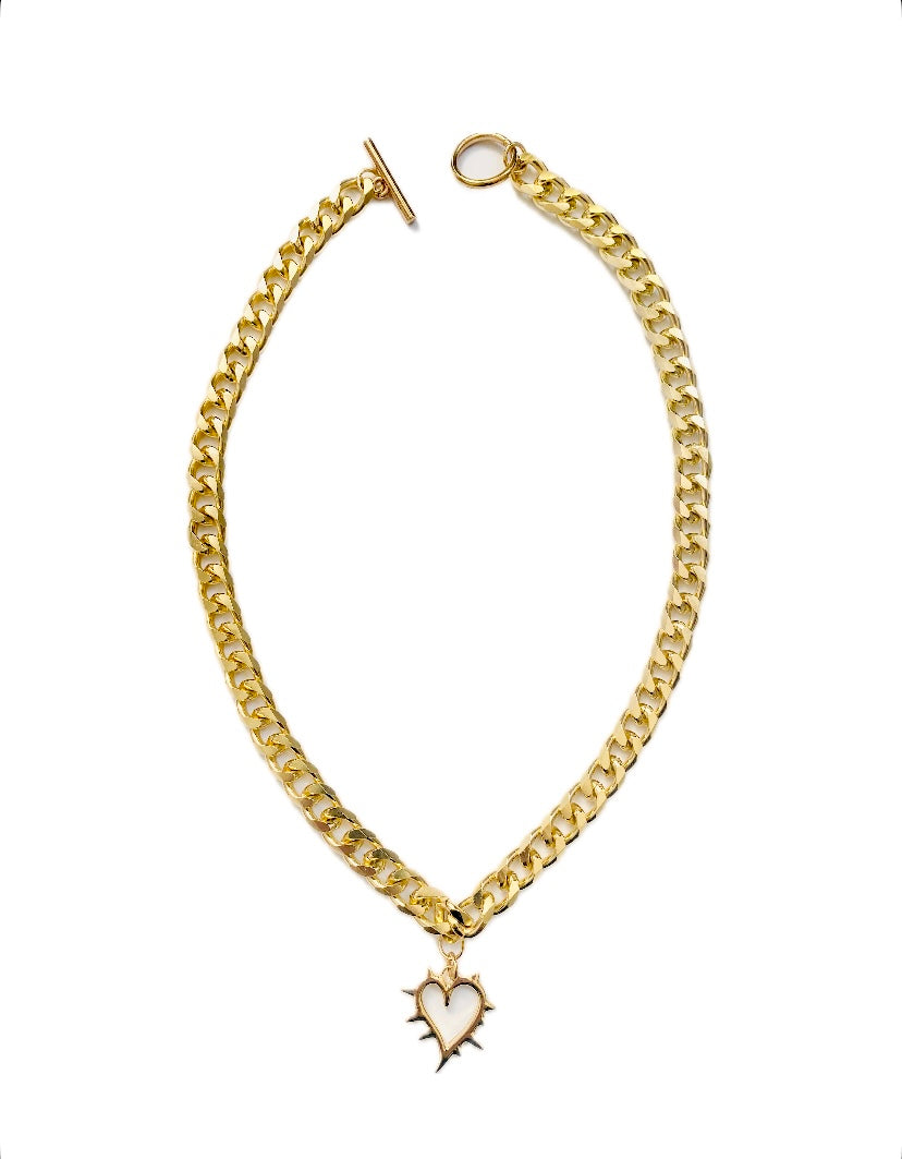 Heart T.Bar chunky Gold Necklace