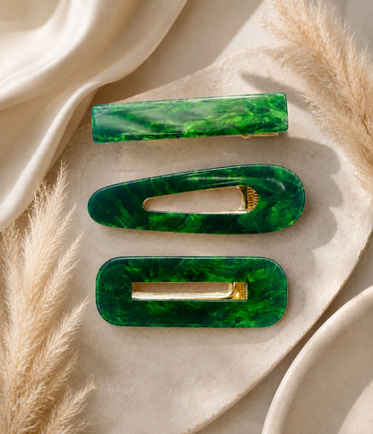 Emerald Green Hair Clips Set - High Maintenance Jewellery