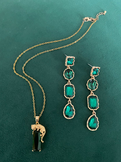 Leopard and Emerald Green Stone Necklace