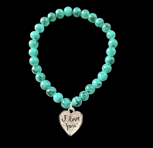 Green Marble-Style ‘I Love You’ Bracelet