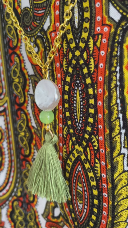 Verde Olive Tassel Pendant Necklace